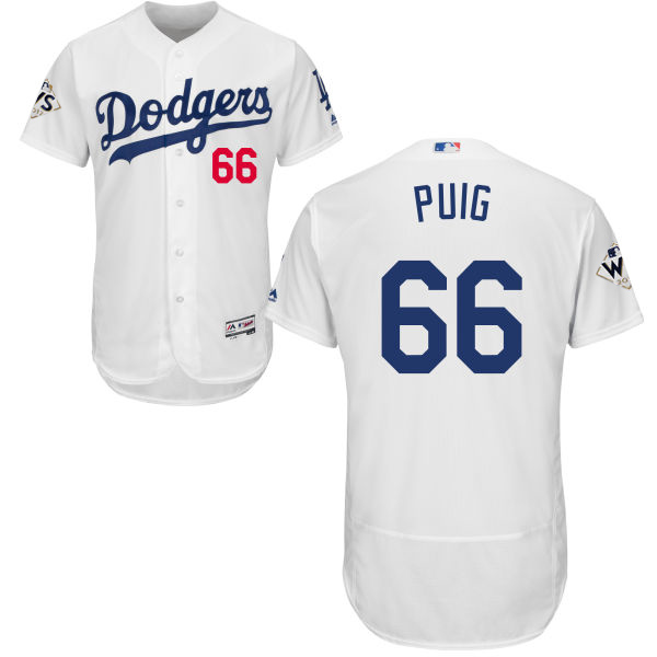 Dodgers #66 Yasiel Puig White Flexbase Authentic Collection World Series Bound Stitched MLB Jersey